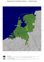 #5 Landkarte Niederlande: farbkodierte Topographie, schattiertes Relief, Staatsgrenzen und Hauptstadt