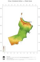#3 Landkarte Oman: farbkodierte Topographie, schattiertes Relief, Staatsgrenzen und Hauptstadt