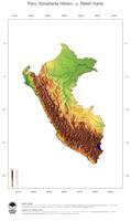 #3 Landkarte Peru: farbkodierte Topographie, schattiertes Relief, Staatsgrenzen und Hauptstadt