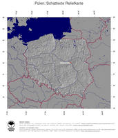 #4 Landkarte Polen: schattiertes Relief, Staatsgrenzen und Hauptstadt