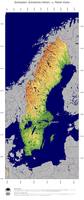 #4 Landkarte Schweden: farbkodierte Topographie, schattiertes Relief, Staatsgrenzen und Hauptstadt