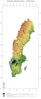 #3 Landkarte Schweden: farbkodierte Topographie, schattiertes Relief, Staatsgrenzen und Hauptstadt