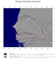 #4 Landkarte Senegal: schattiertes Relief, Staatsgrenzen und Hauptstadt
