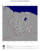 #4 Landkarte Suriname: schattiertes Relief, Staatsgrenzen und Hauptstadt