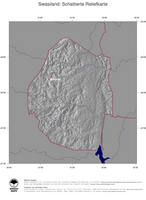 #4 Landkarte Swasiland: schattiertes Relief, Staatsgrenzen und Hauptstadt