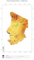 #3 Landkarte Tschad: farbkodierte Topographie, schattiertes Relief, Staatsgrenzen und Hauptstadt