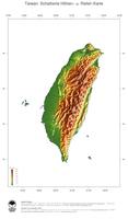 #3 Landkarte Taiwan: farbkodierte Topographie, schattiertes Relief, Staatsgrenzen und Hauptstadt