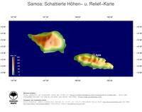 #4 Landkarte Samoa: farbkodierte Topographie, schattiertes Relief, Staatsgrenzen und Hauptstadt