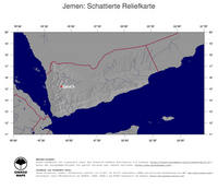 #4 Landkarte Jemen: schattiertes Relief, Staatsgrenzen und Hauptstadt