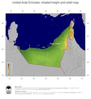 #5 Map United Arab Emirates: color-coded topography, shaded relief, country borders and capital