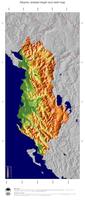 #5 Map Albania: color-coded topography, shaded relief, country borders and capital