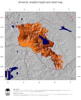 #5 Map Armenia: color-coded topography, shaded relief, country borders and capital