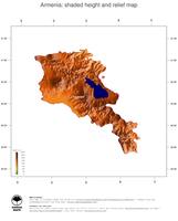 #3 Map Armenia: color-coded topography, shaded relief, country borders and capital