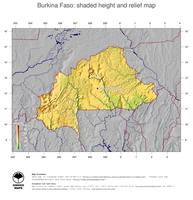 #5 Map Burkina Faso: color-coded topography, shaded relief, country borders and capital