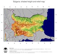 #5 Map Bulgaria: color-coded topography, shaded relief, country borders and capital