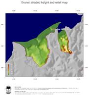 #4 Map Brunei: color-coded topography, shaded relief, country borders and capital