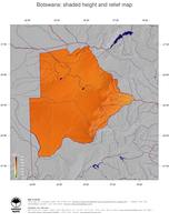 #5 Map Botswana: color-coded topography, shaded relief, country borders and capital