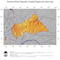 #5 Map Central African Republic: color-coded topography, shaded relief, country borders and capital