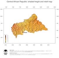 #3 Map Central African Republic: color-coded topography, shaded relief, country borders and capital