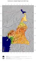 #5 Map Cameroon: color-coded topography, shaded relief, country borders and capital