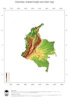 #3 Map Colombia: color-coded topography, shaded relief, country borders and capital
