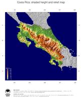 #5 Map Costa Rica: color-coded topography, shaded relief, country borders and capital