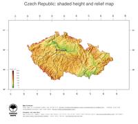 #3 Map Czech Republic: color-coded topography, shaded relief, country borders and capital