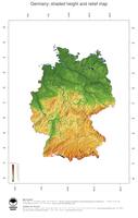 #3 Map Germany: color-coded topography, shaded relief, country borders and capital