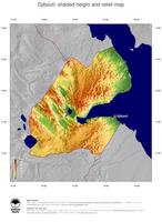 #4 Map Djibouti: color-coded topography, shaded relief, country borders and capital