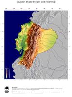 #5 Map Ecuador: color-coded topography, shaded relief, country borders and capital