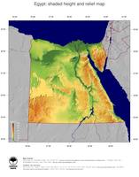#5 Map Egypt: color-coded topography, shaded relief, country borders and capital