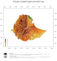 #3 Map Ethiopia: color-coded topography, shaded relief, country borders and capital