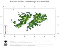 #3 Map Falkland Islands: color-coded topography, shaded relief, country borders and capital