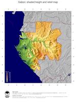 #5 Map Gabon: color-coded topography, shaded relief, country borders and capital