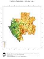 #3 Map Gabon: color-coded topography, shaded relief, country borders and capital
