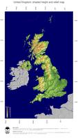 #4 Map United Kingdom: color-coded topography, shaded relief, country borders and capital