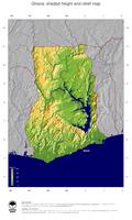 #5 Map Ghana: color-coded topography, shaded relief, country borders and capital