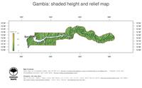 #3 Map Gambia: color-coded topography, shaded relief, country borders and capital