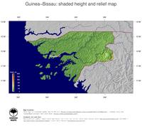#5 Map Guinea-Bissau: color-coded topography, shaded relief, country borders and capital