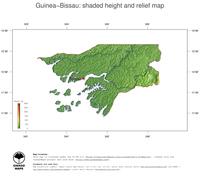 #3 Map Guinea-Bissau: color-coded topography, shaded relief, country borders and capital