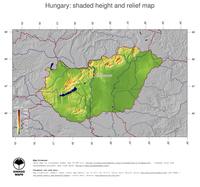 #5 Map Hungary: color-coded topography, shaded relief, country borders and capital