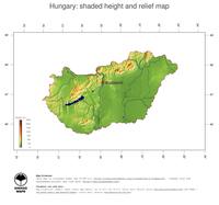 #3 Map Hungary: color-coded topography, shaded relief, country borders and capital