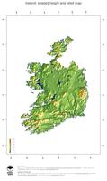 #3 Map Ireland: color-coded topography, shaded relief, country borders and capital