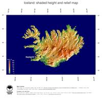 #5 Map Iceland: color-coded topography, shaded relief, country borders and capital