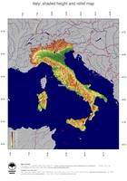 #5 Map Italy: color-coded topography, shaded relief, country borders and capital