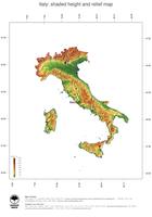 #3 Map Italy: color-coded topography, shaded relief, country borders and capital