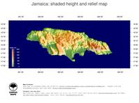 #5 Map Jamaica: color-coded topography, shaded relief, country borders and capital