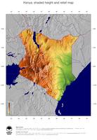 #5 Map Kenya: color-coded topography, shaded relief, country borders and capital