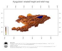 #3 Map Kyrgyzstan: color-coded topography, shaded relief, country borders and capital