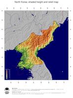 #5 Map North Korea: color-coded topography, shaded relief, country borders and capital